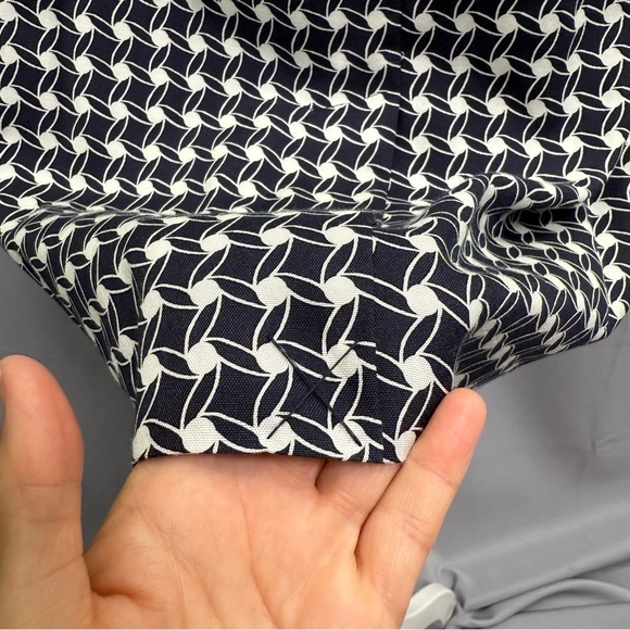 Talbots Silk Cotton Navy White Geometric Printed Sleeveless Belted Dress NWT - Picture 5 of 11